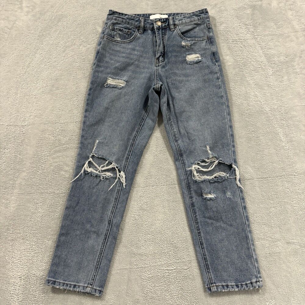 Vervet Jeans 25 Slim Straight Mid Rise Distressed Blue Denim